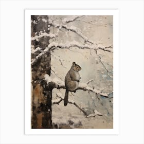 Vintage Winter Animal Painting Gray Squirrel 1 Art Print