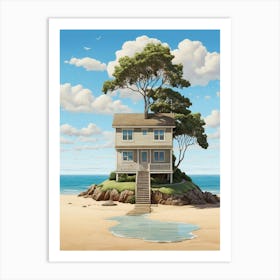 Little Beach House And Tree Draw Art Print 0 1 Art Print