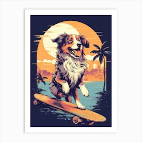 Australian Shepherd Dog Skateboarding Illustration 2 Art Print