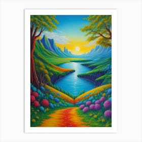 Psychedelic Colorful Landscape 4 Art Print