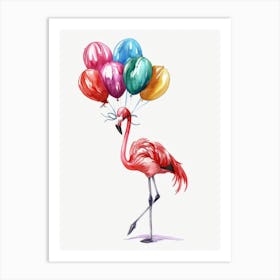 Flamingo With Balloons Art Print