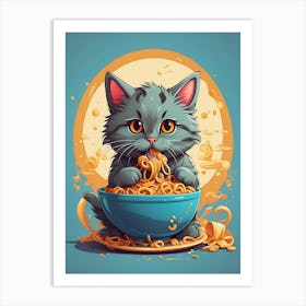 Cat Eating Pasta Art Print