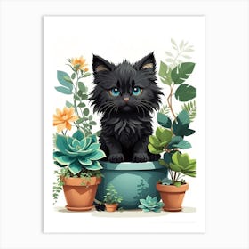 Black Cat In Pot Art Print