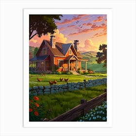 Country House At Sunset 1 Art Print