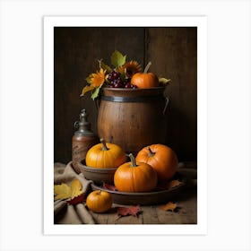 Pumpkins And Autumn Leaves Art Print