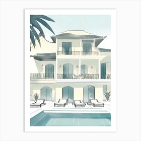 House With A Pool blue Art Print
