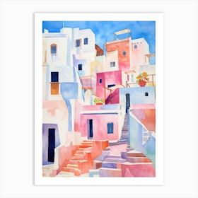 Santorini Watercolor Painting Art Print