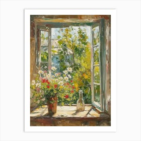 Geranium Flowers On A Cottage Window 4 Art Print