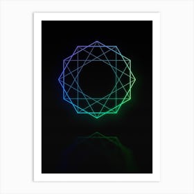 Neon Blue and Green Abstract Geometric Glyph on Black n.0119 Art Print