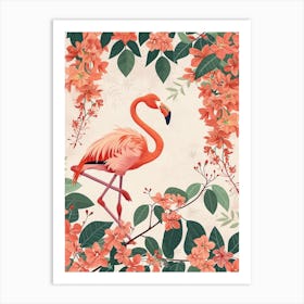 Andean Flamingo And Bougainvillea Minimalist Illustration 3 Art Print