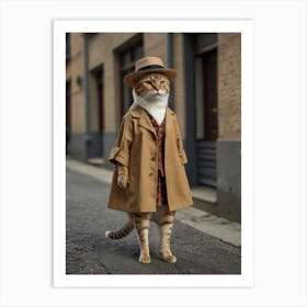 Cat In A Trench Coat Art Print