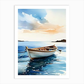 Watercolor Boat On The Sea Art Print