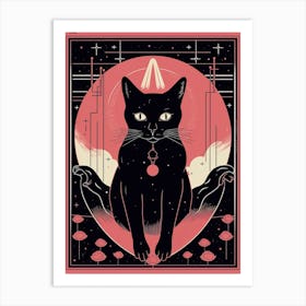 Death Tarot Card, Black Cat In Pink 2 Art Print