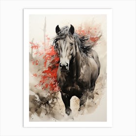 Horse, Japanese Brush Painting, Ukiyo E, Minimal 2 Art Print