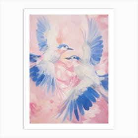 Pink Ethereal Bird Painting Blue Jay 3 Art Print