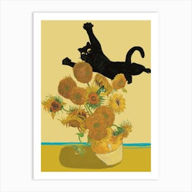 Cat In Sunflowers Art Print