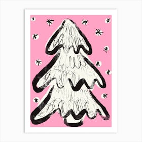 Christmas Tree And Snow (Pink) Art Print