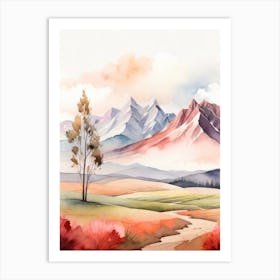 Tranquil Mountains In Minimalist Watercolor Vertical Composition 46 Art Print