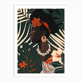 African Woman With Flowers And Leaves Art Print