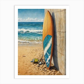 Surfboard Leaning Against Wall Art Print