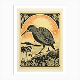 Vintage Bird Linocut Kiwi 1 Art Print