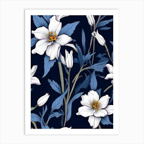 Seamless Pattern With White Flowers Art Print