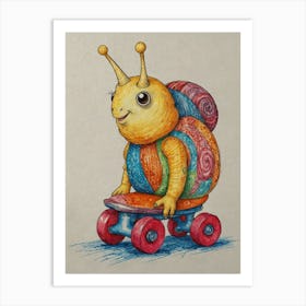 Snail On Skateboard 2 Art Print