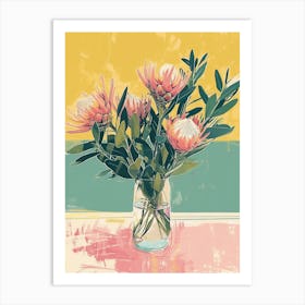 Proteas Flowers On A Table   Contemporary Illustration 1 Art Print