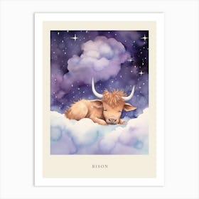 Baby Bison 2 Sleeping In The Clouds Nursery Poster Art Print