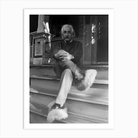 Albert Einstein Fuzzy Slippers Art Print