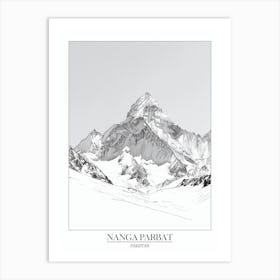 Nanga Parbat Pakistan In Line Drawing 1 Poster Art Print