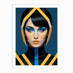 Geometric Woman Portrait Pop Art Fashion Yellow (13) Art Print