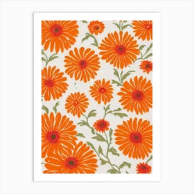 Calendula Floral Print Retro Pattern2 Flower Art Print