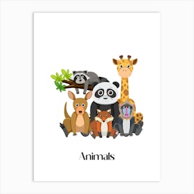 57.Beautiful jungle animals. Fun. Play. Souvenir photo. World Animal Day. Nursery rooms. Children: Decorate the place to make it look more beautiful. Art Print