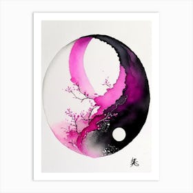 Pink 4 Yin and Yang Japanese Ink Art Print