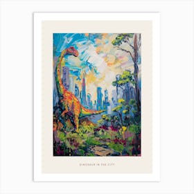 Colourful Dinosaur Cityscape Painting 1 Poster Art Print