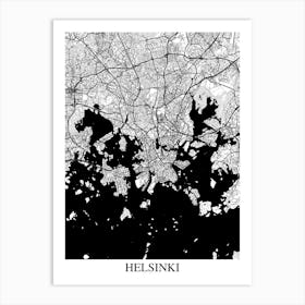 Helsinki White Black Art Print