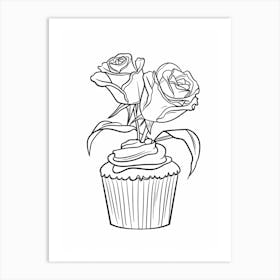 Rose Cupcake Line Drawing 4 Art Print