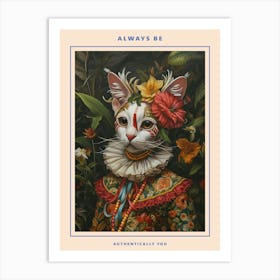 Cat In Medieval Floral Clothing Poster Art Print