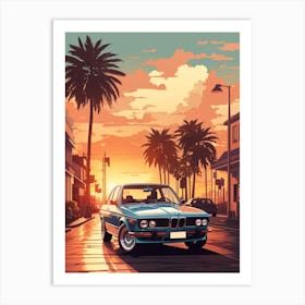 Retro Car Sunset Art Print