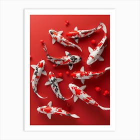 Koi Fish On Red Background Art Print