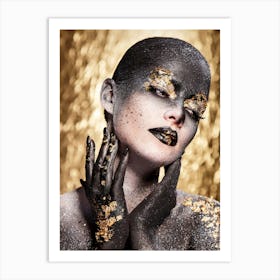 Gold And Black Makeup Art Print