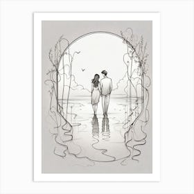 Couple Love One Line Drawing Art Print