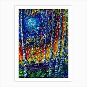 Midnight Sonata Aspen Trees In Palette Knife Art Print