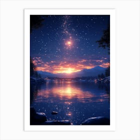 Night Sky Over Lake Art Print