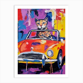 Triumph Spitfire Vintage Car With A Cat, Matisse Style Painting 1 Art Print