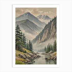 Misty Mountain Stream Art Print