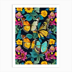 Seamless Pattern With Butterflies And Flowers 20 Art Print