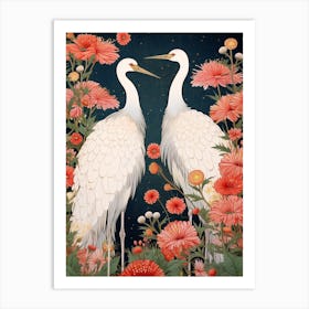 Black And Red Cranes 6 Vintage Japanese Botanical Art Print