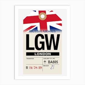 London (LGW) England Vintage Airline Luggage Tag Art Print